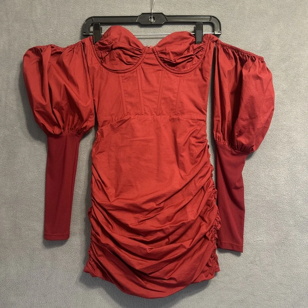 Oh Polly Can't Get Enought Bardot Corset Mini Dress Size 4 Red Party BodyCon